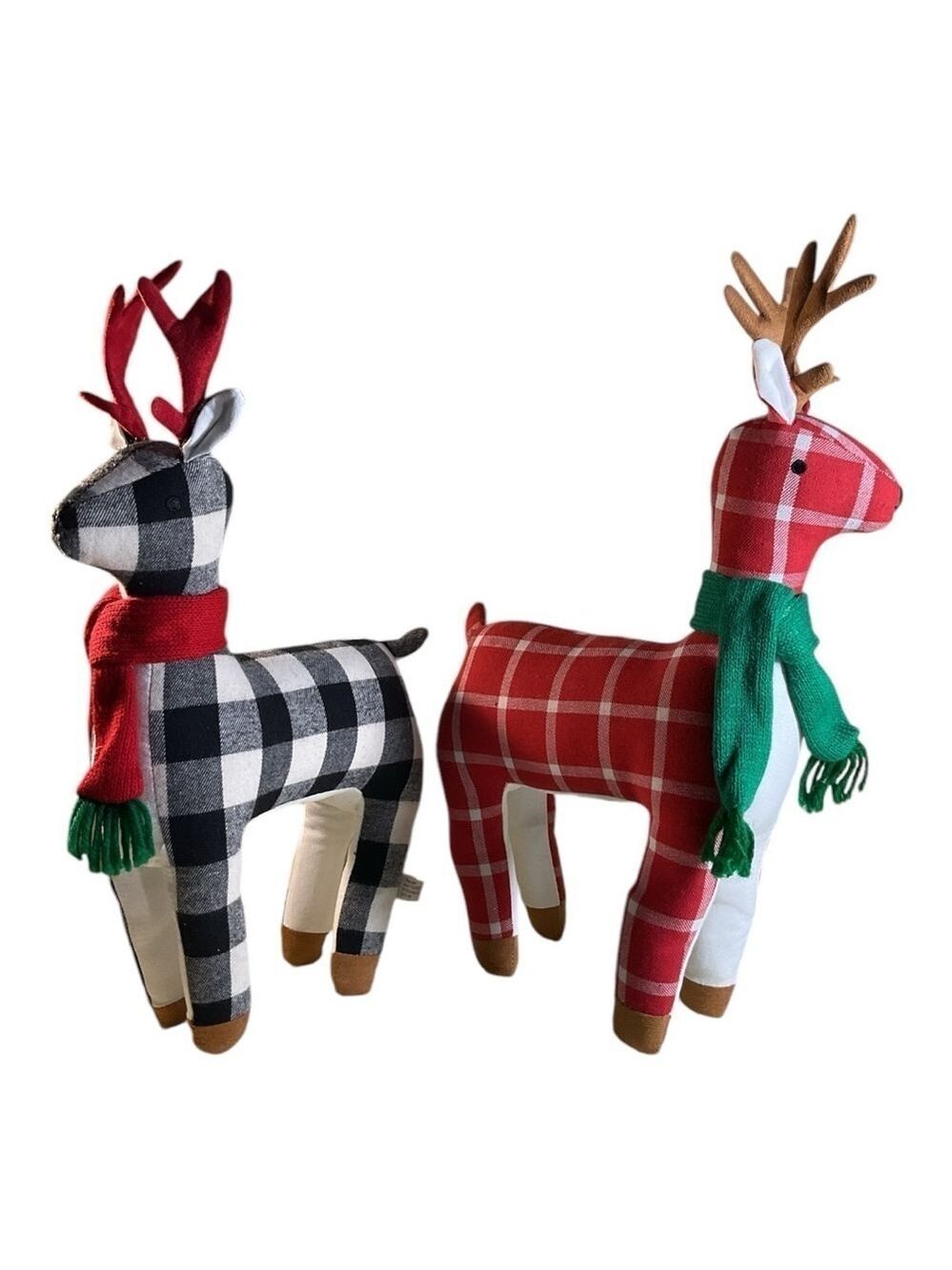 Plaid Christmas Reindeer Door Stops Set Holiday Farmhouse Decor